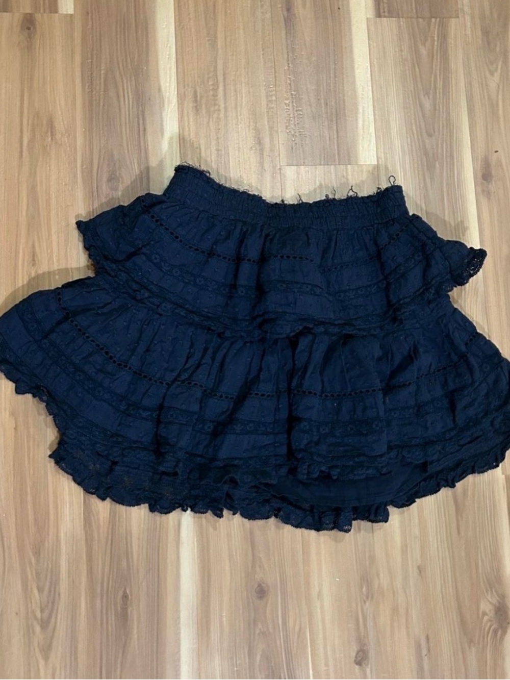 LoveShackFancy Navy Tiered Eyelet Skater Skirt